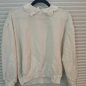 Lace-collar crewneck sweatshirt